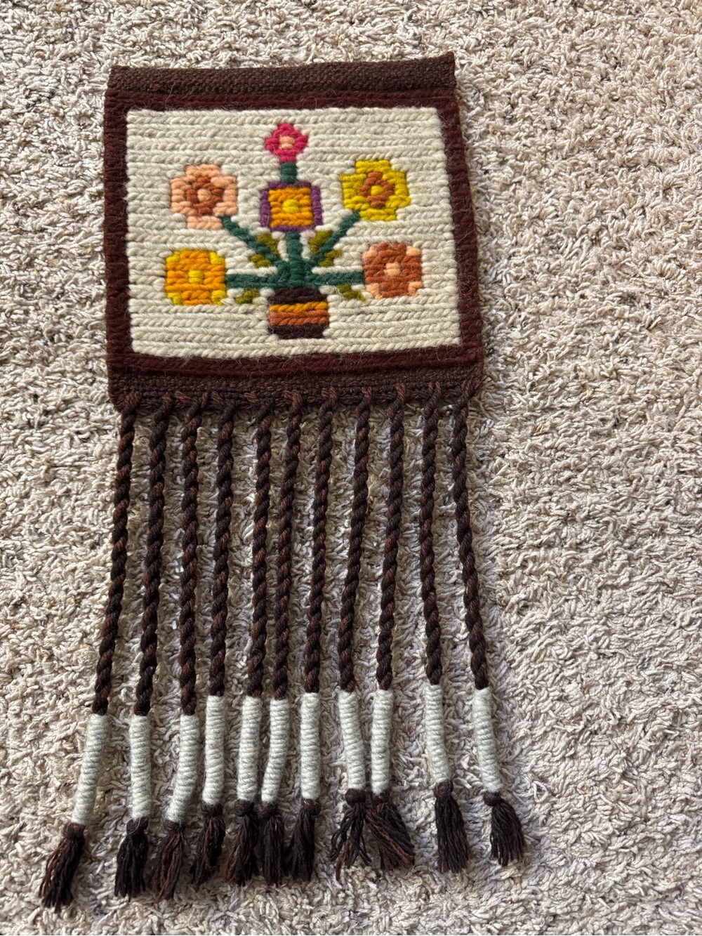 Handwoven Tapestry Folk Art Wall Hanging Floral motif